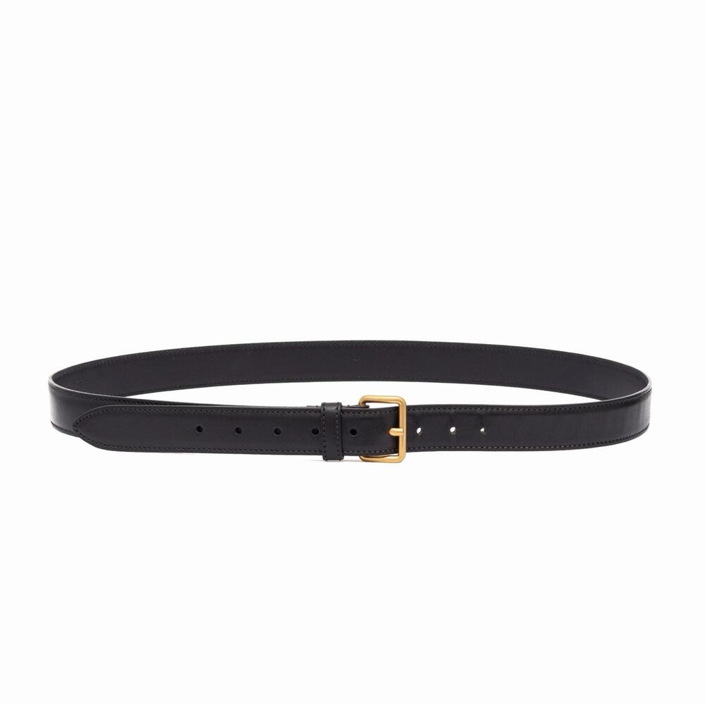 695$ MIU MIU Men’s Gold Tone Buckle Black Leather Belt Size: 44/110